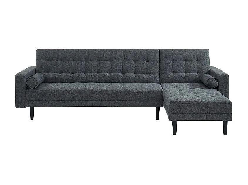 Canapé d'angle LUXURY convertible 4 places en tissu anthracite et pieds en bois avec angle réversible