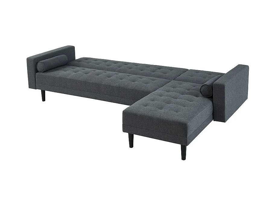 Canapé d'angle LUXURY convertible 4 places en tissu anthracite et pieds en bois avec angle réversible