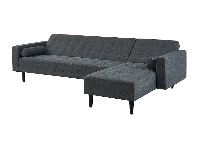 Canapé d'angle LUXURY convertible 4 places en tissu anthracite et pieds en bois avec angle réversible