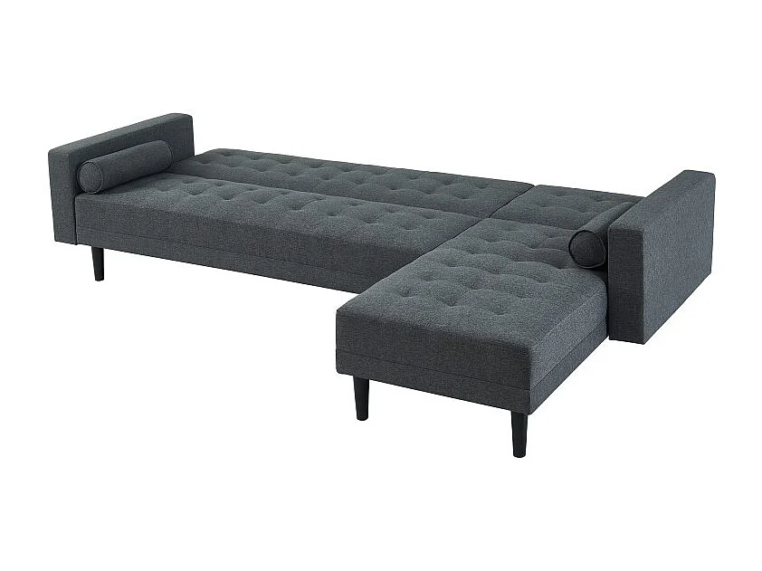 Canapé d'angle LUXURY convertible 4 places en tissu anthracite et pieds en bois avec angle réversible