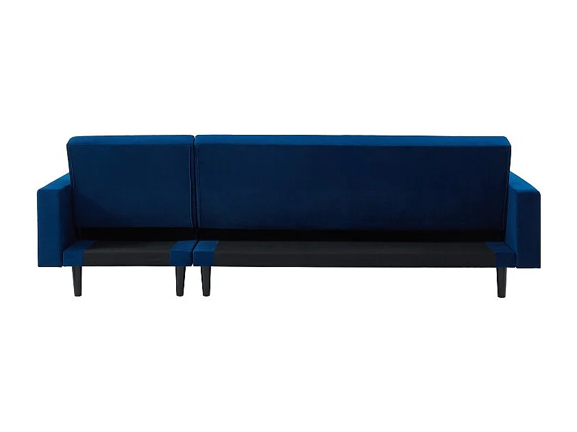 Canapé d'angle 4 places LUXURY convertbiel en velours bleu et pieds en bois avec angle réversible