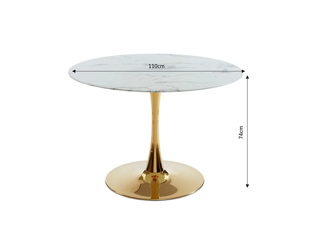 Table à manger MONIKA verre effet marbre 110cm pied doré