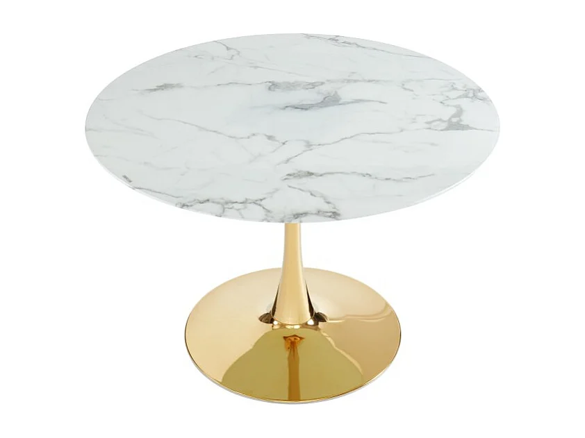 Table à manger MONIKA verre effet marbre 110cm pied doré