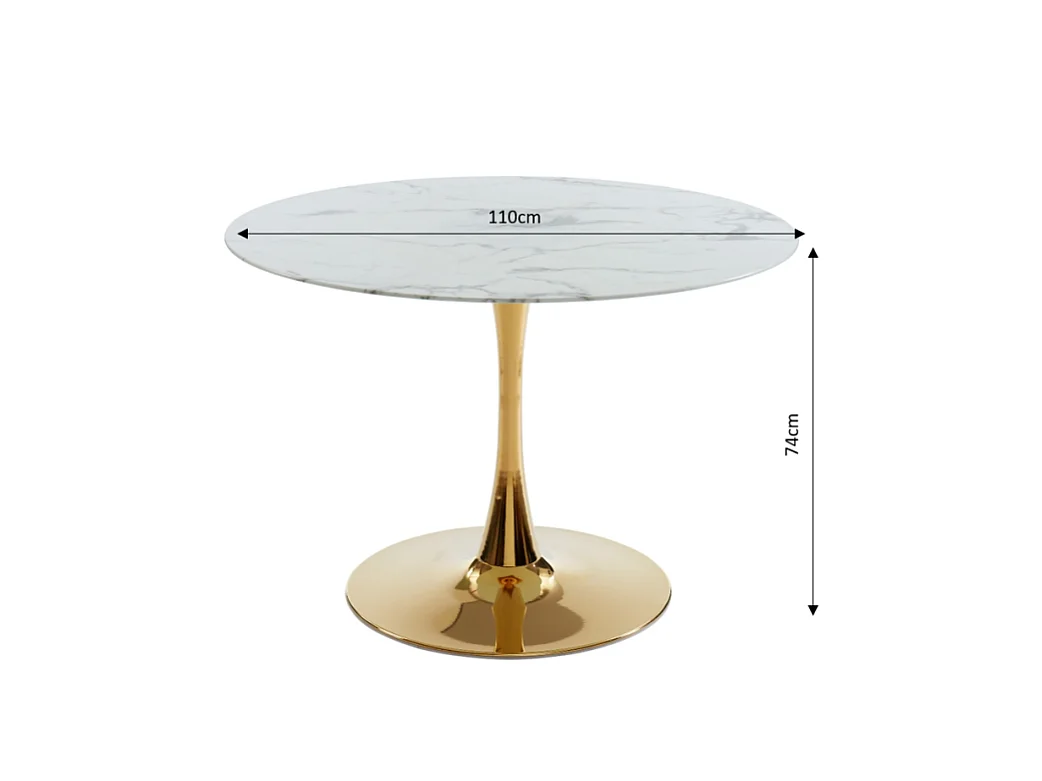 Table à manger MONIKA verre effet marbre 110cm pied doré