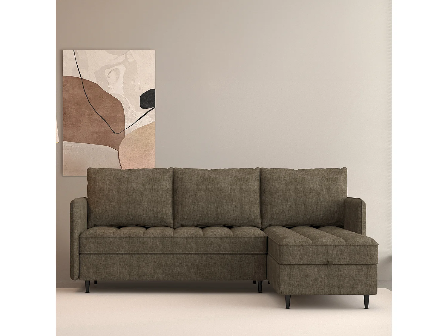 Lindhus | Canapé 3 places avec rangementMéridienne réversible en tissu marron