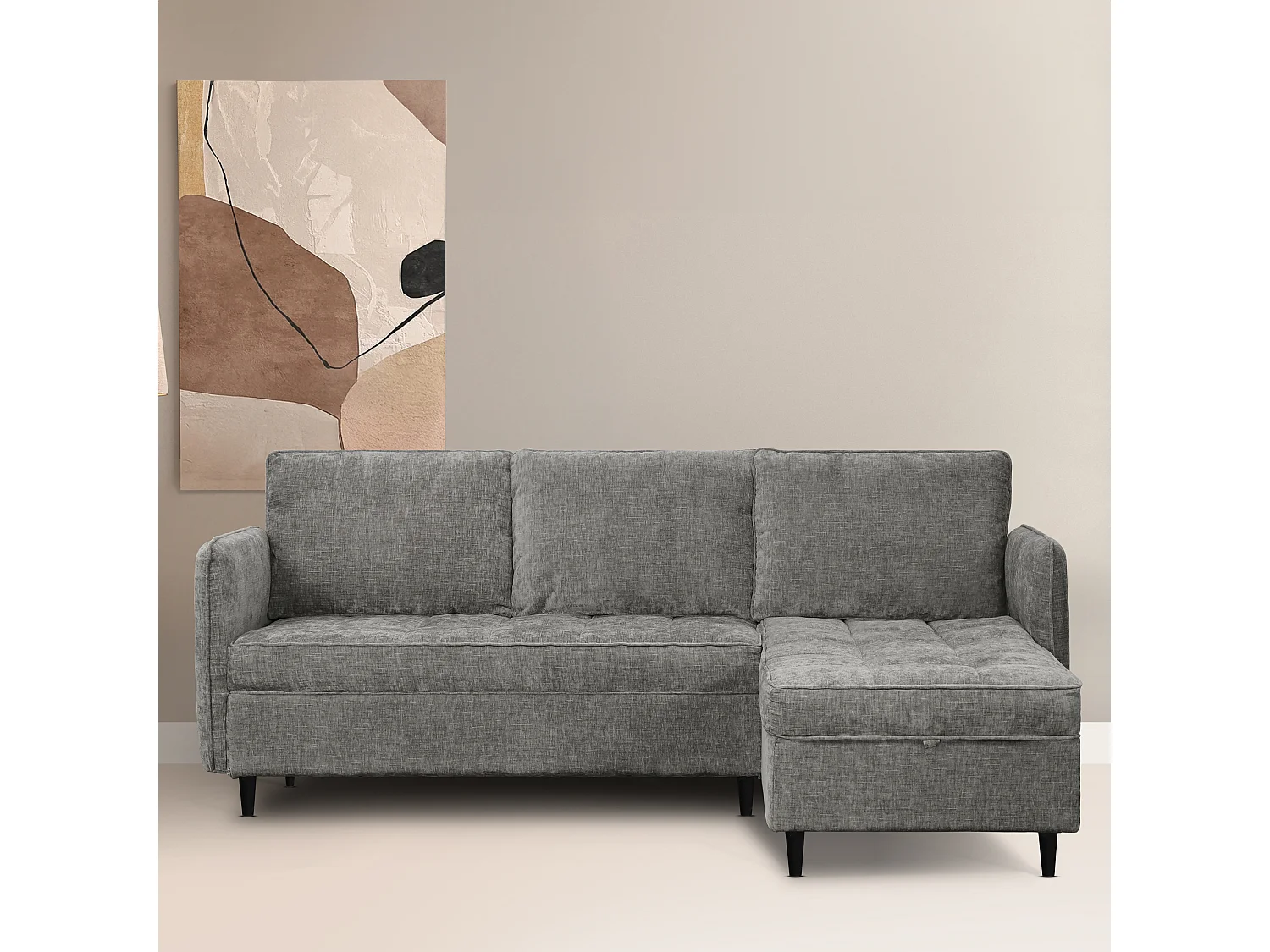 Lindhus | Canapé 3 places avec chaise longue réversible en tissu gris