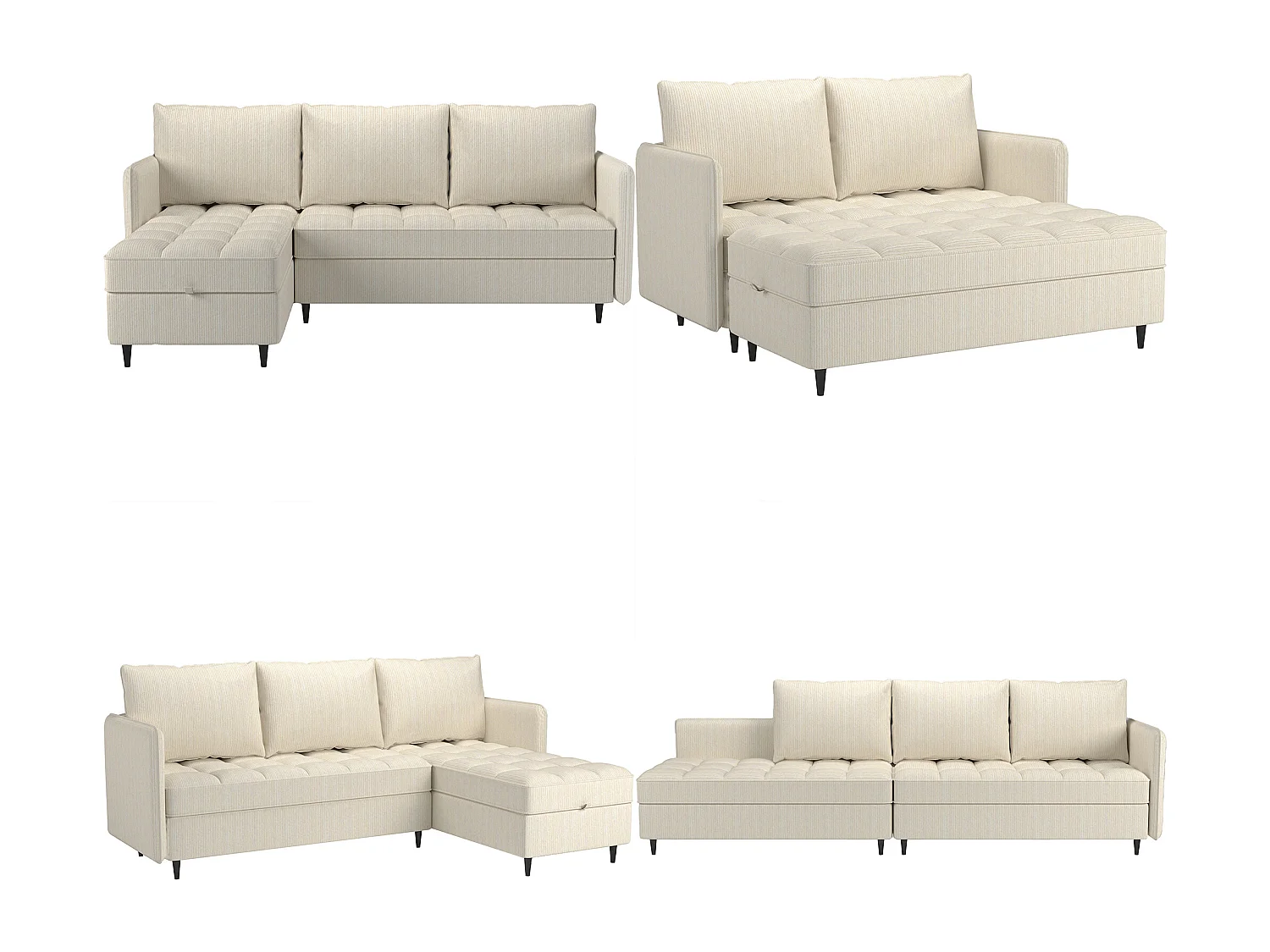 Lindhus | Canapé 3 places avec chaise longue réversible en tissu gris