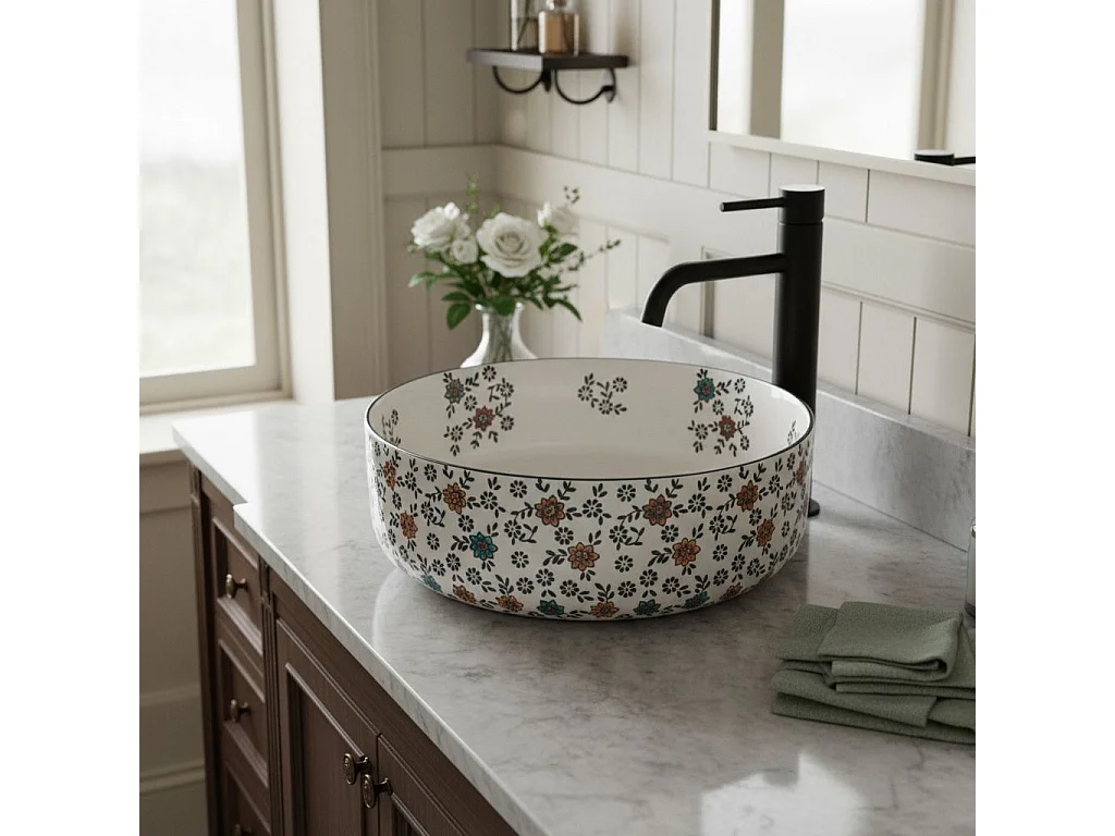 Lavabo Sobre Encimera Rea Stefania Fiori White