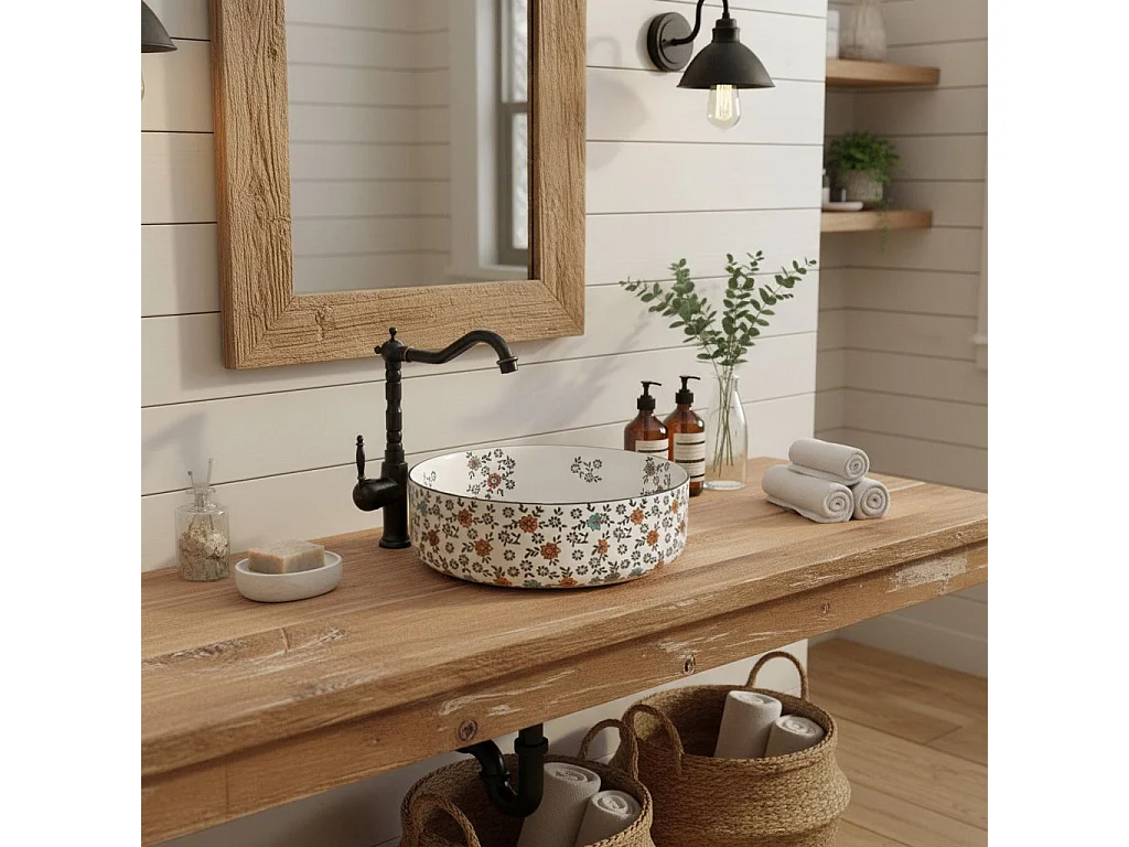 Lavabo Sobre Encimera Rea Stefania Fiori White