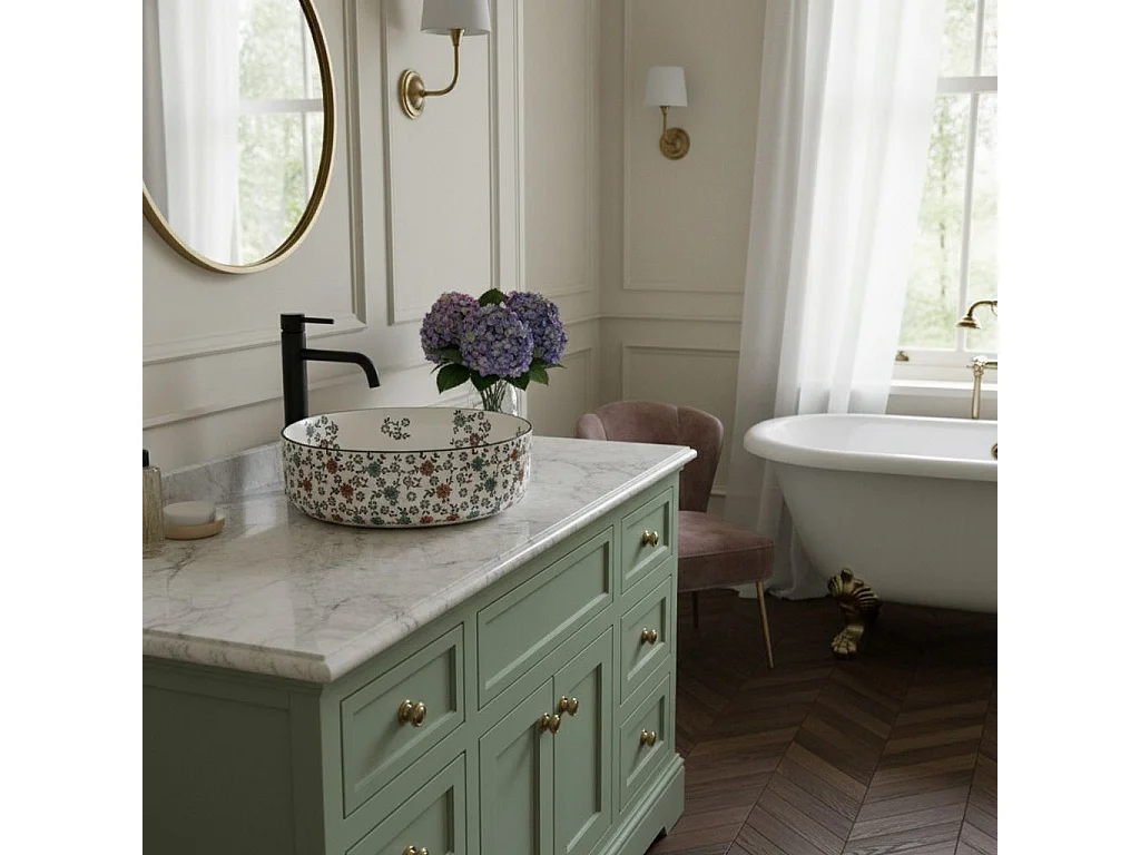 Lavabo Sobre Encimera Rea Stefania Fiori White