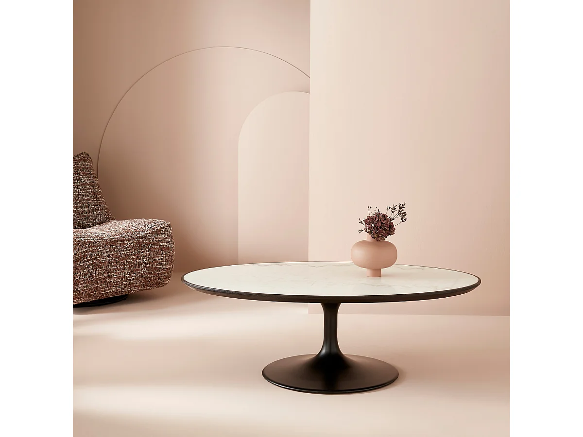 Ovaler Couchtisch aus weißem Marmor - TULIPE