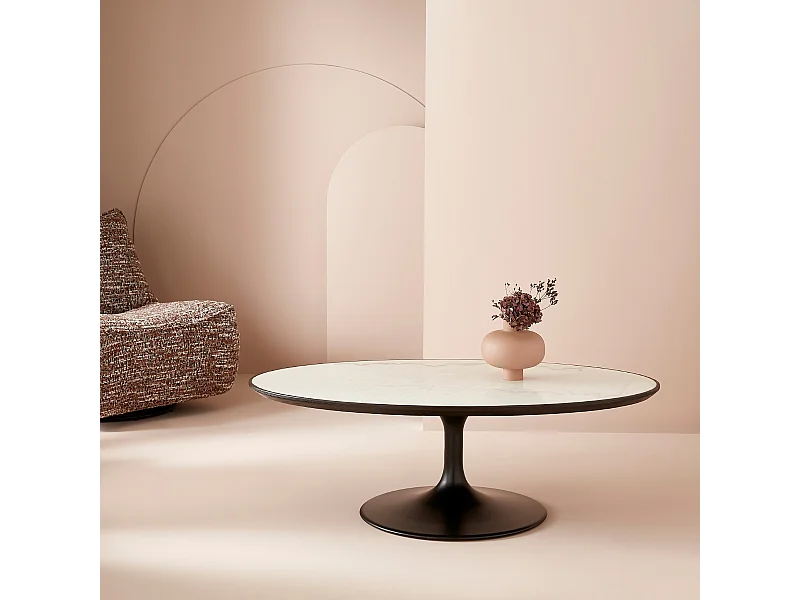 Ovale salontafel van wit marmer - TULIPE