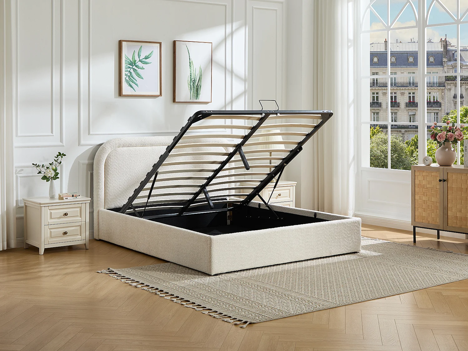 Lit coffre 140 x 190 cm - Tissu bouclette - Beige – FIDOZIA