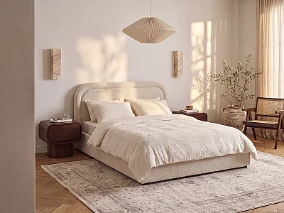 Lit coffre 160 x 200 cm - Tissu bouclette - Beige – FIDOZIA
