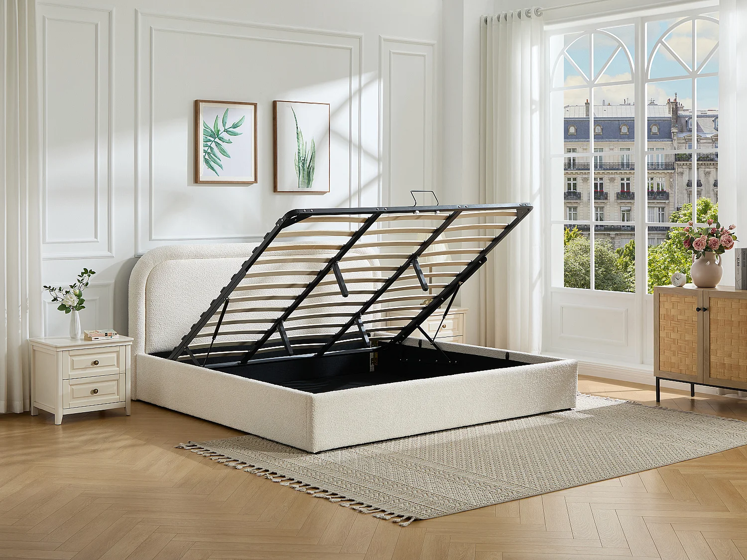 Lit coffre 180 x 200 cm - Tissu bouclette - Beige – FIDOZIA