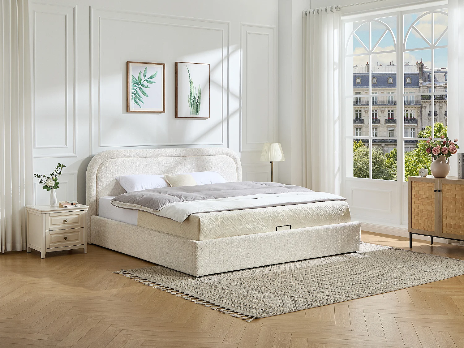 Lit coffre 200 x 200 cm - Tissu bouclette - Beige – FIDOZIA