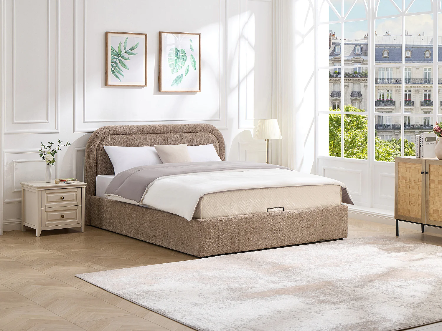 Lit coffre 140 x 190 cm - Tissu bouclette - Taupe – FIDOZIA