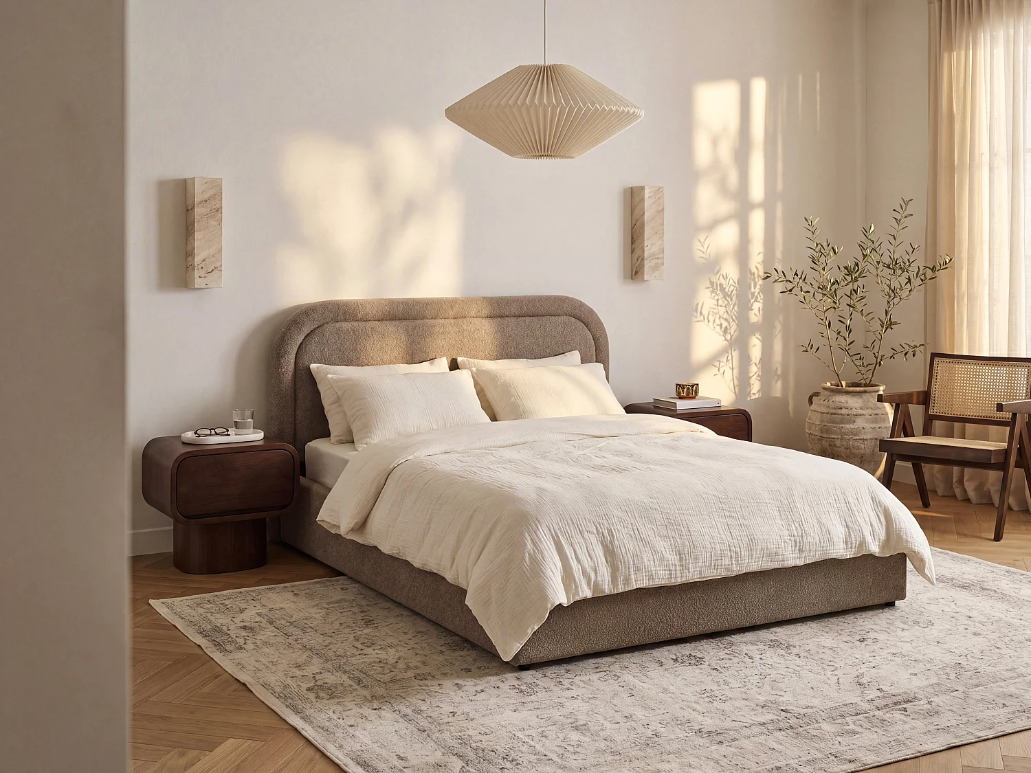 Förvaringssäng 160 x 200 cm - Bouclé - Taupe FIDOZIA
