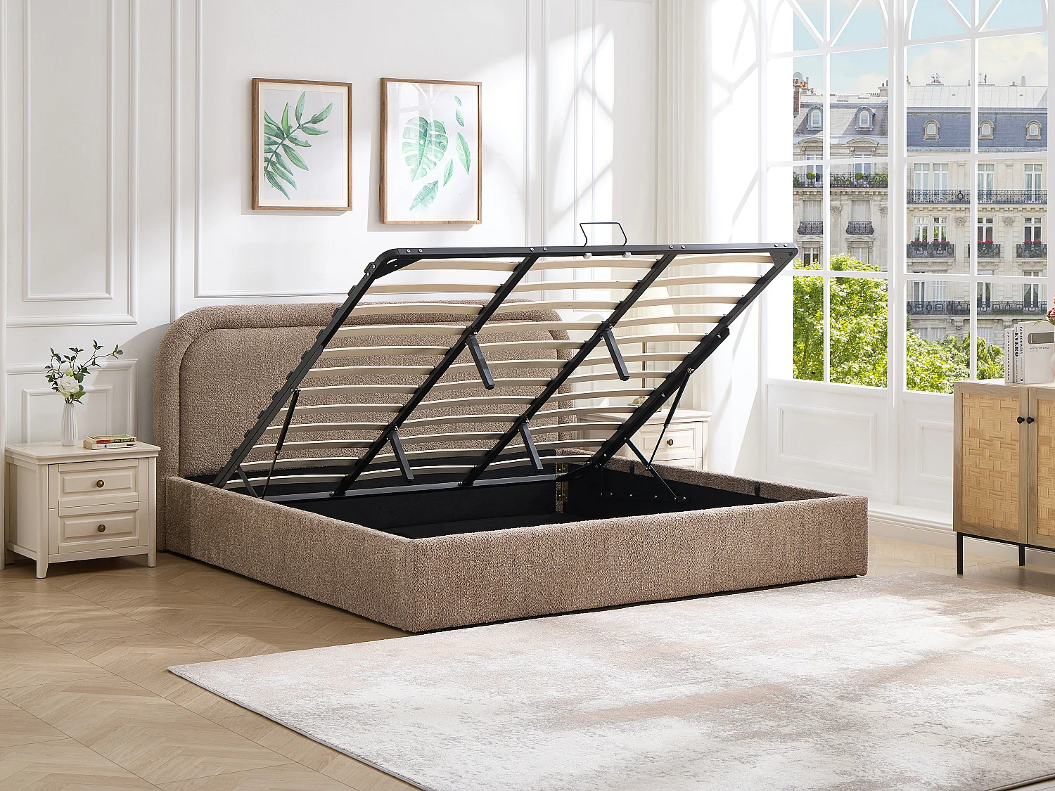 Lit coffre 180 x 200 cm - Tissu bouclette - Taupe – FIDOZIA