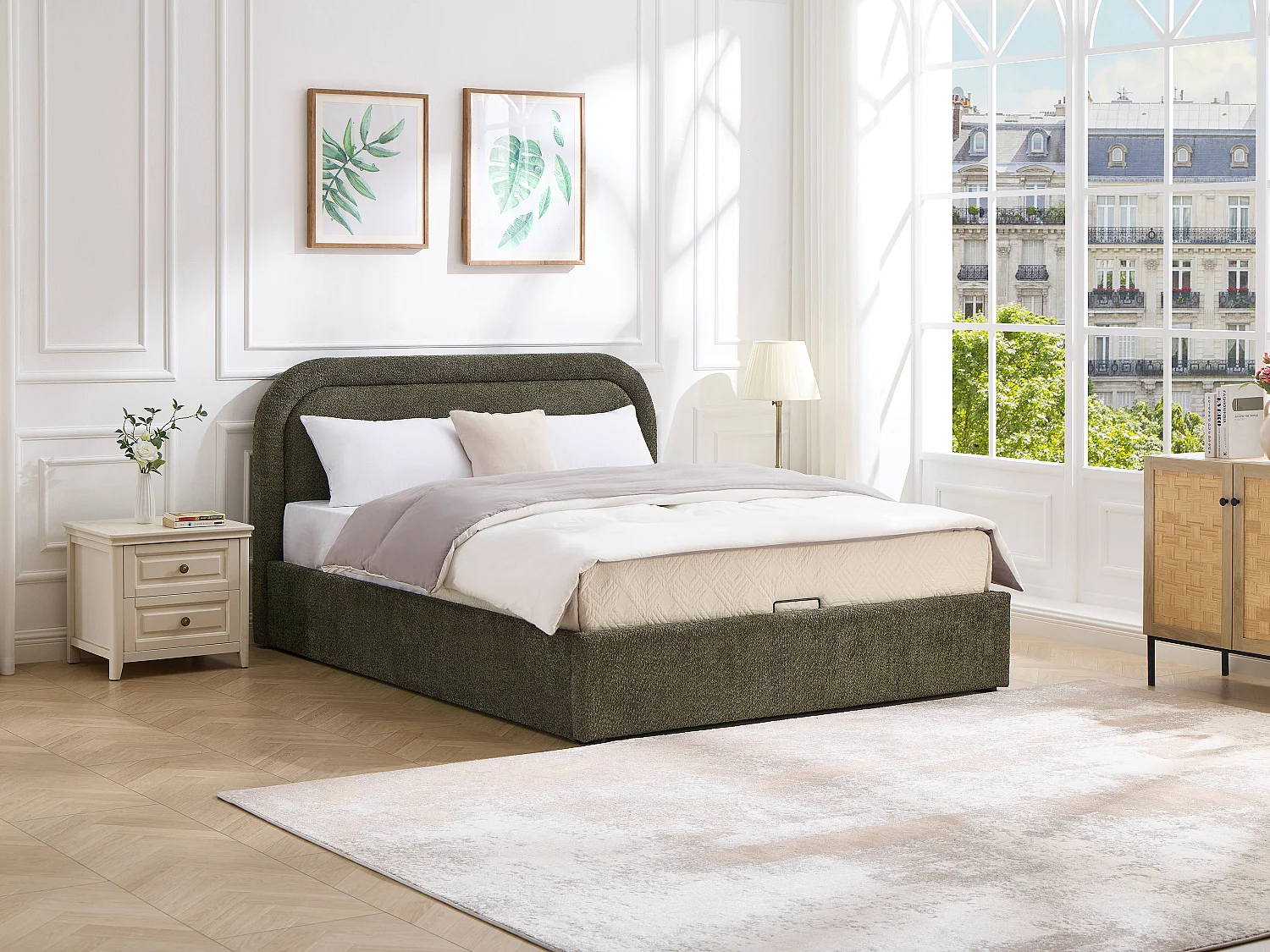 Lit coffre 160 x 200 cm - Tissu bouclette - Vert – FIDOZIA