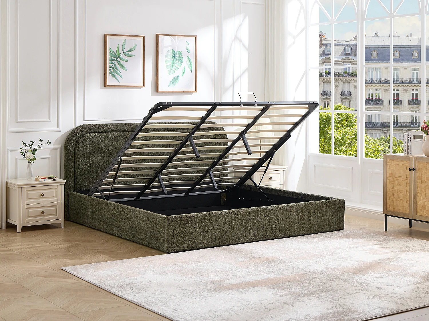 Lit coffre 180 x 200 cm - Tissu bouclette - Vert – FIDOZIA