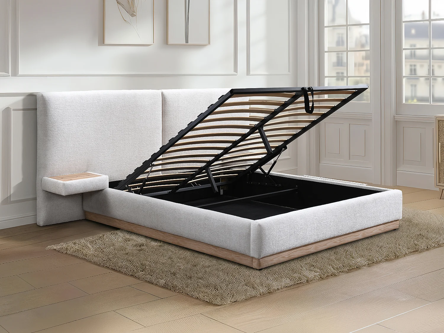 Letto con contenitore con comodini 160 x 200 cm - Tessuto Testurizzato - Beige - MORIVALO di Maison Céphy