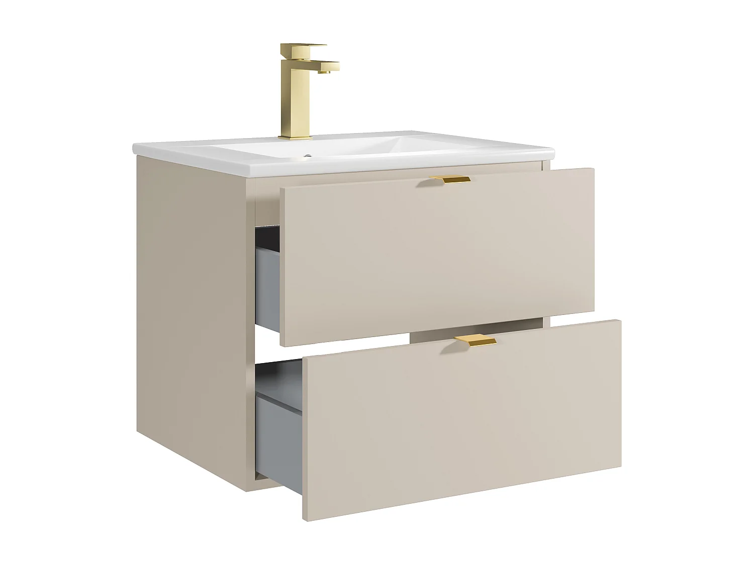 Meuble de salle de bain suspendu avec vasque à encastrer et robinet - Beige - 60 cm - LAVENA
