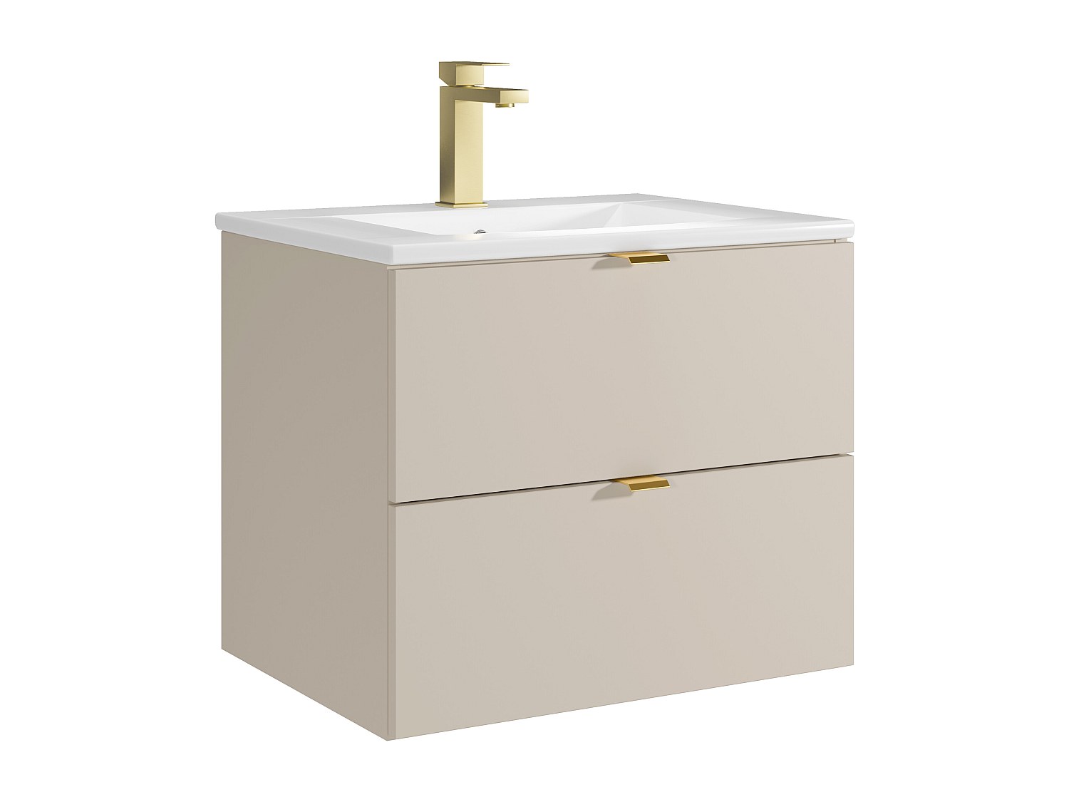 Hängender Bad-Unterschrank mit Einbauwaschbecken & Armatur – Beige – 60 cm günstig online kaufen
