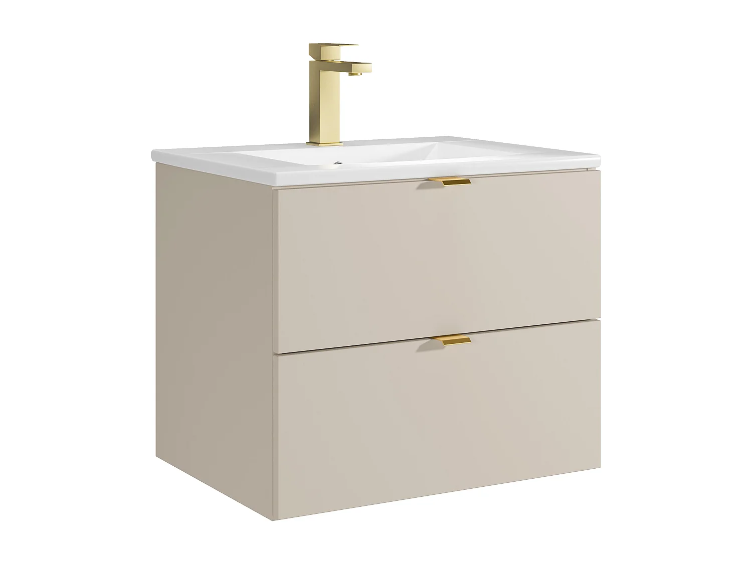 Meuble de salle de bain suspendu avec vasque à encastrer et robinet - Beige - 60 cm - LAVENA