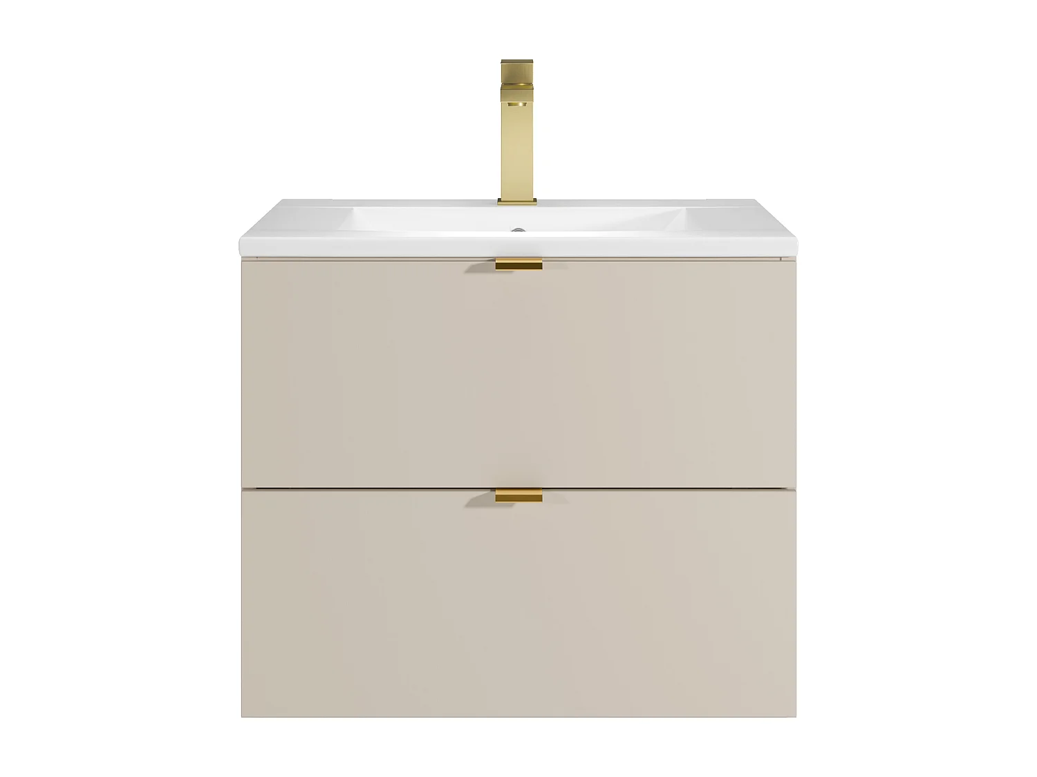 Meuble de salle de bain suspendu avec vasque à encastrer et robinet - Beige - 60 cm - LAVENA