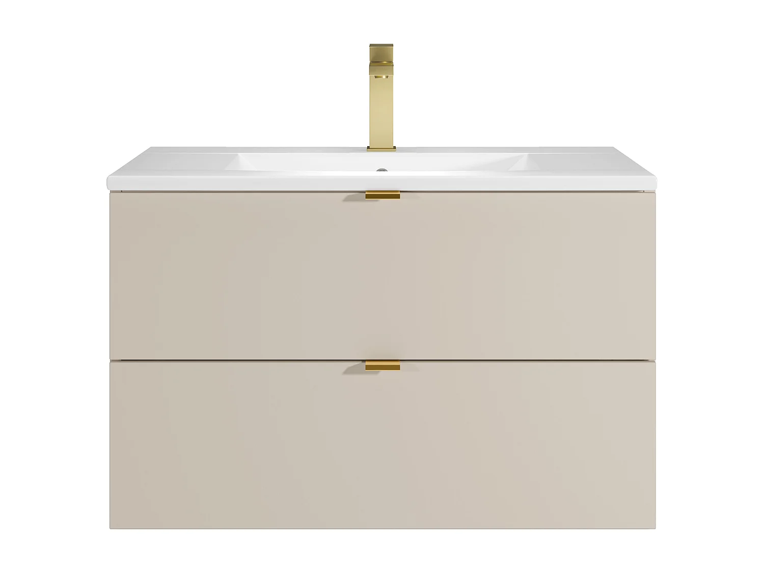 Meuble de salle de bain suspendu avec vasque à encastrer et robinet - Beige - 80 cm - LAVENA