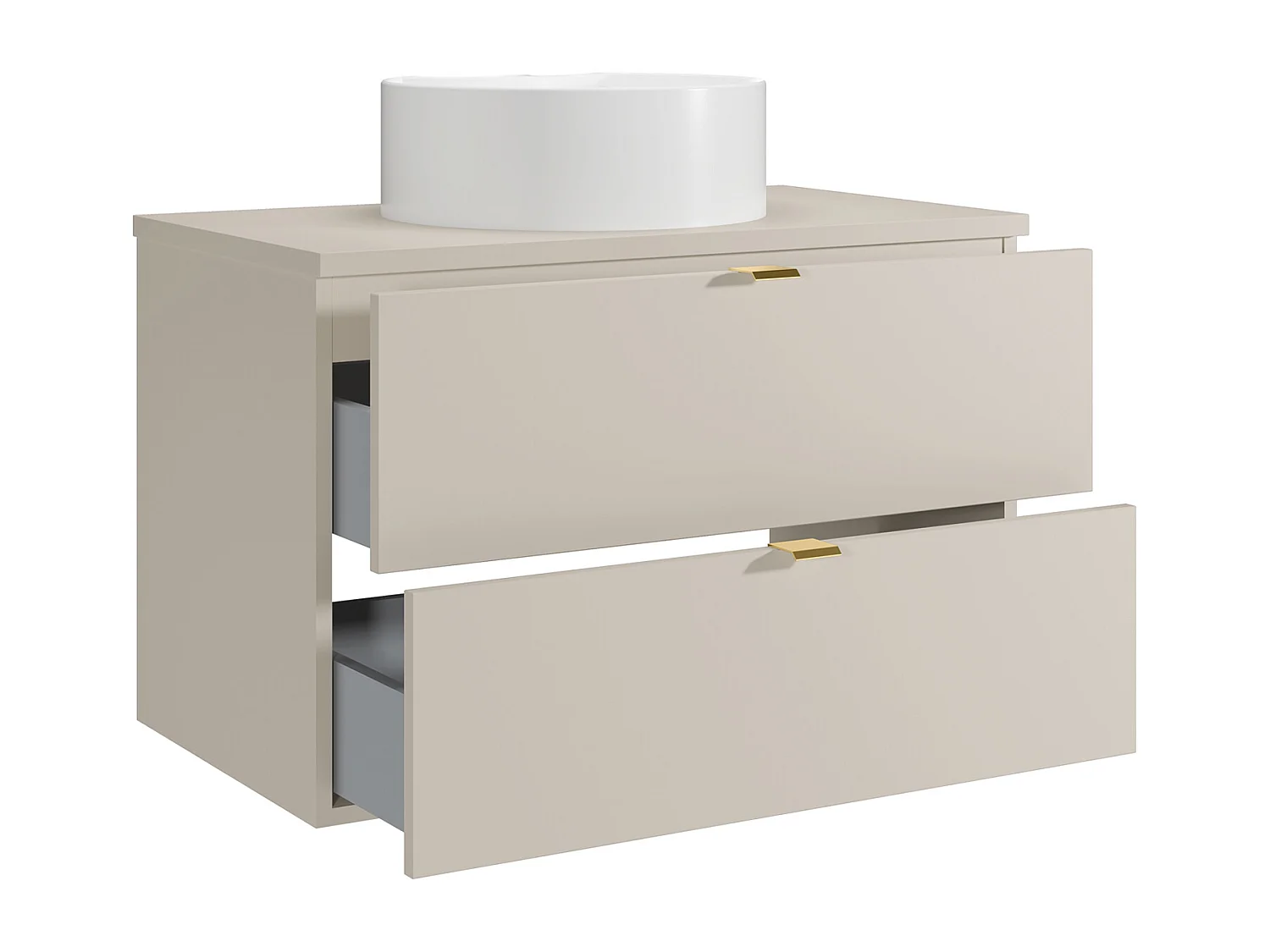 Mobile bagno sospeso con lavabo da appoggio rotondo Beige 80 cm - LAVENA
