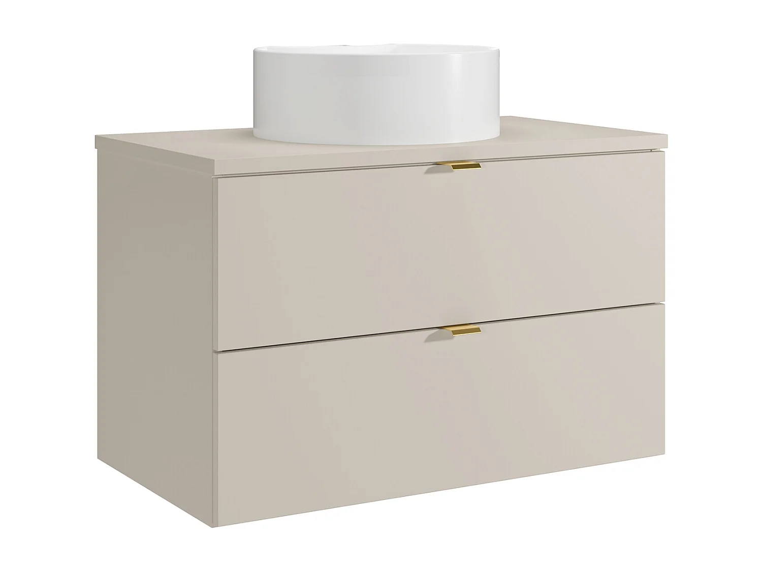 Mobile bagno sospeso con lavabo da appoggio rotondo Beige 80 cm - LAVENA