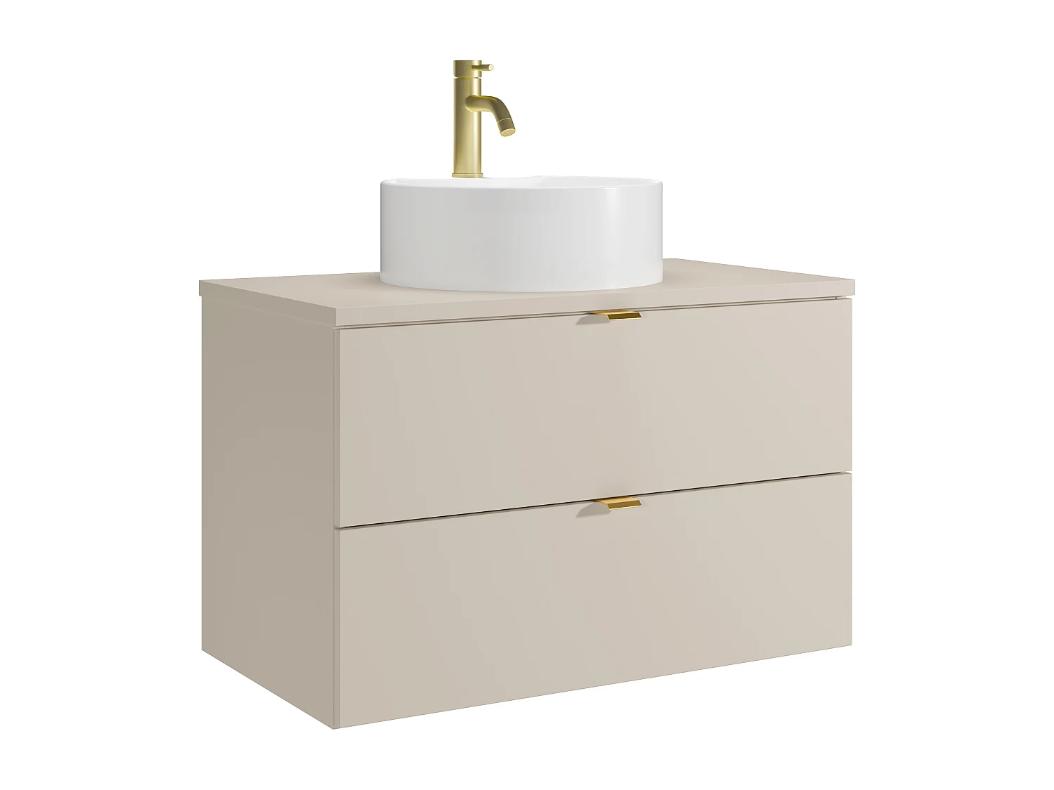 Mobile bagno sospeso con lavabo da appoggio rotondo e rubinetto Beige 80 cm - LAVENA
