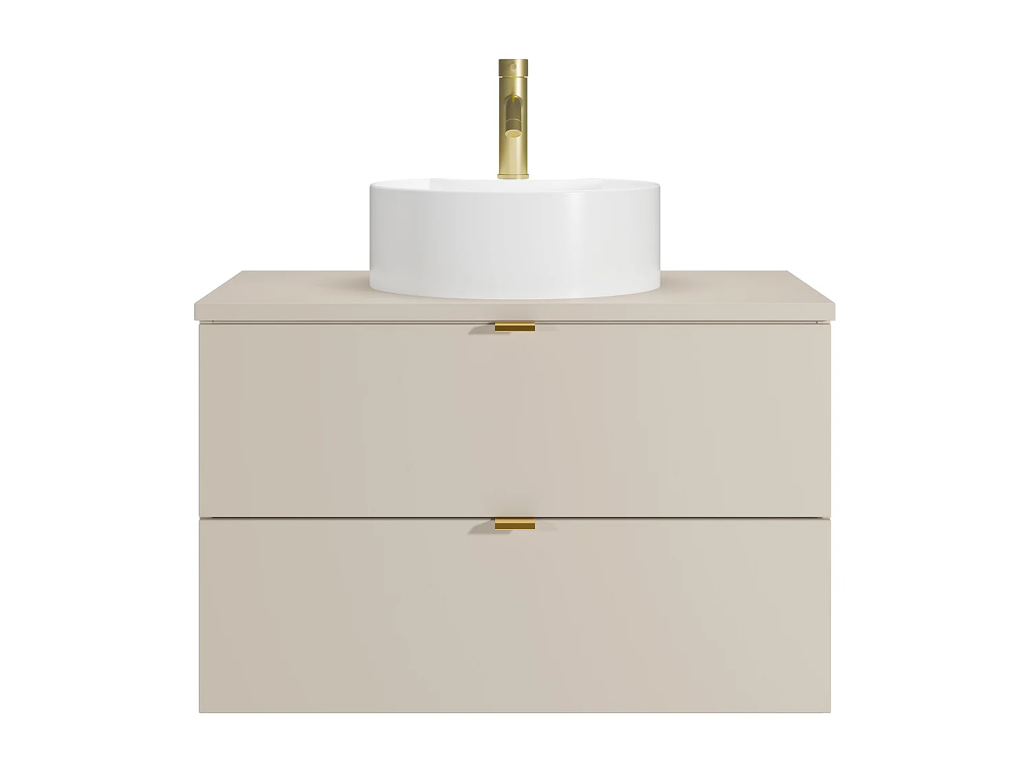Mobile bagno sospeso con lavabo da appoggio rotondo e rubinetto Beige 80 cm - LAVENA