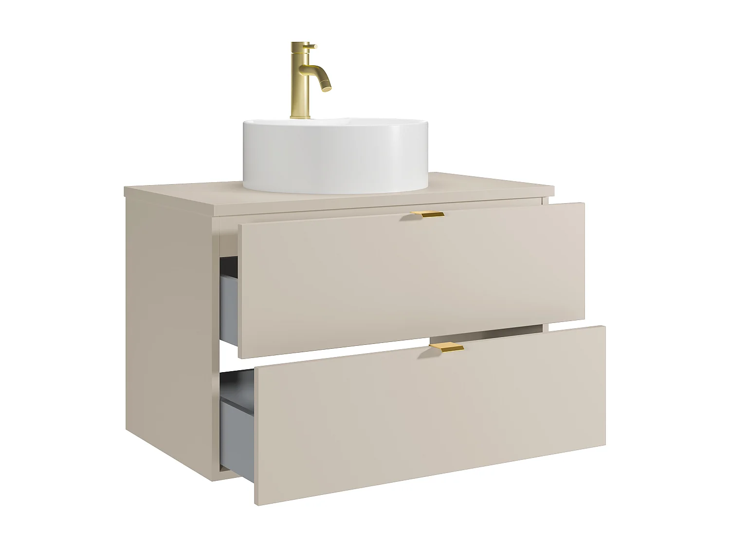 Mobile bagno sospeso con lavabo da appoggio rotondo e rubinetto Beige 80 cm - LAVENA