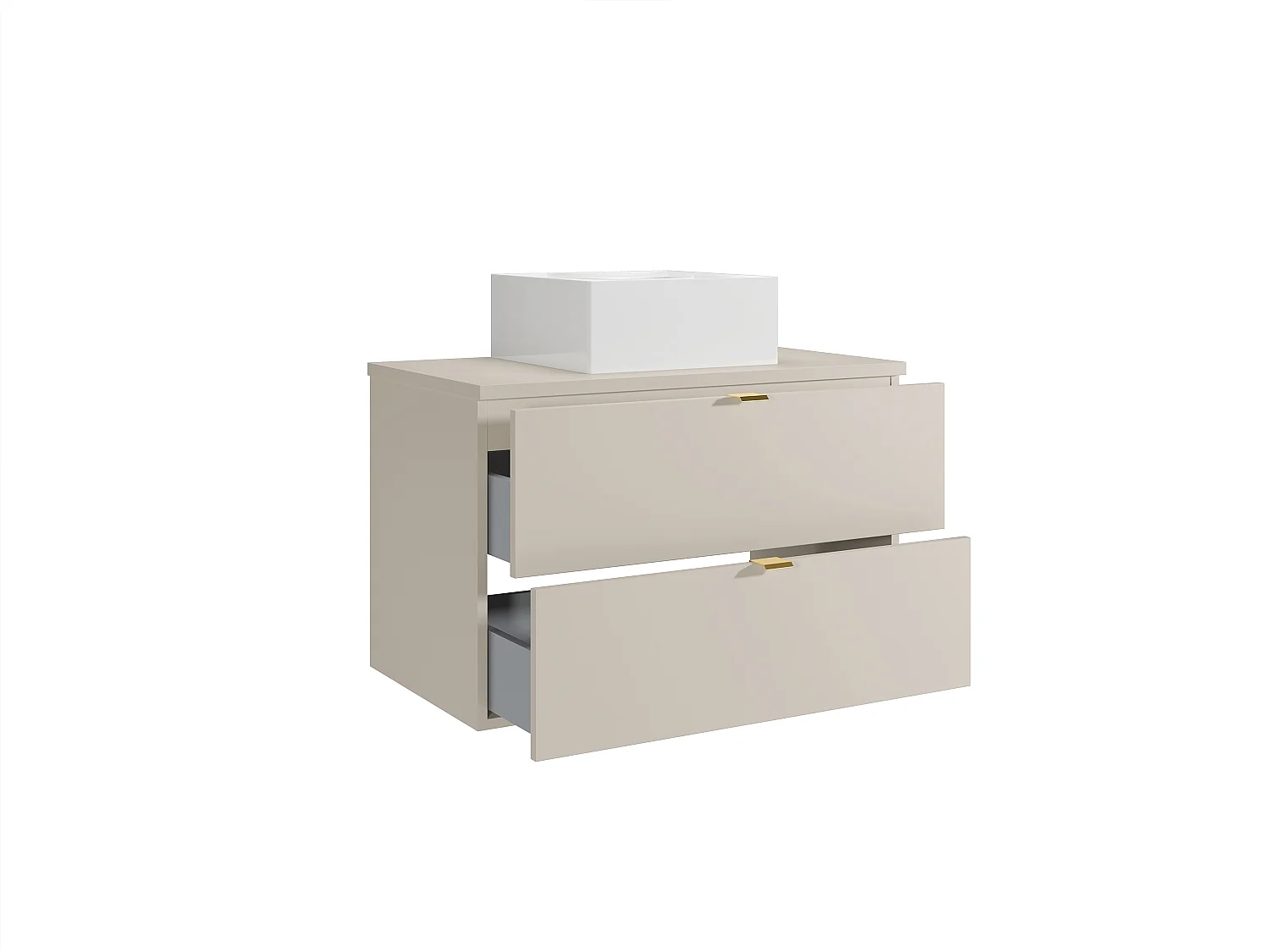 Mobile bagno sospeso con lavabo da appoggio quadrato Beige 80 cm - LAVENA