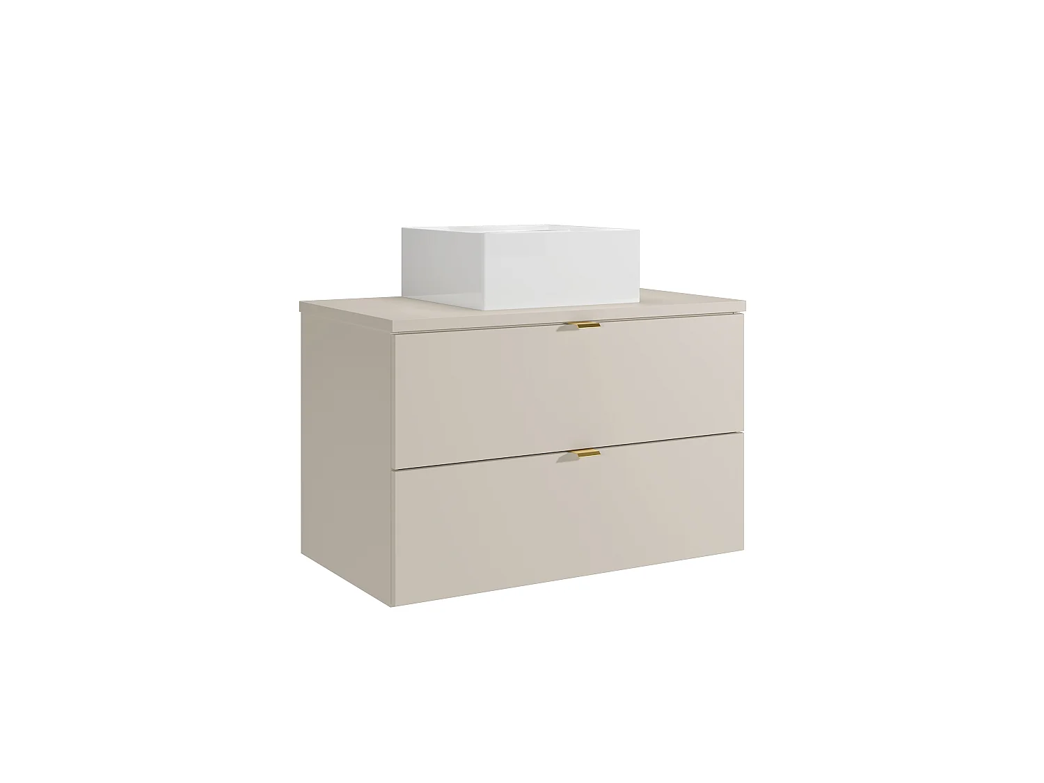 Mobile bagno sospeso con lavabo da appoggio quadrato Beige 80 cm - LAVENA