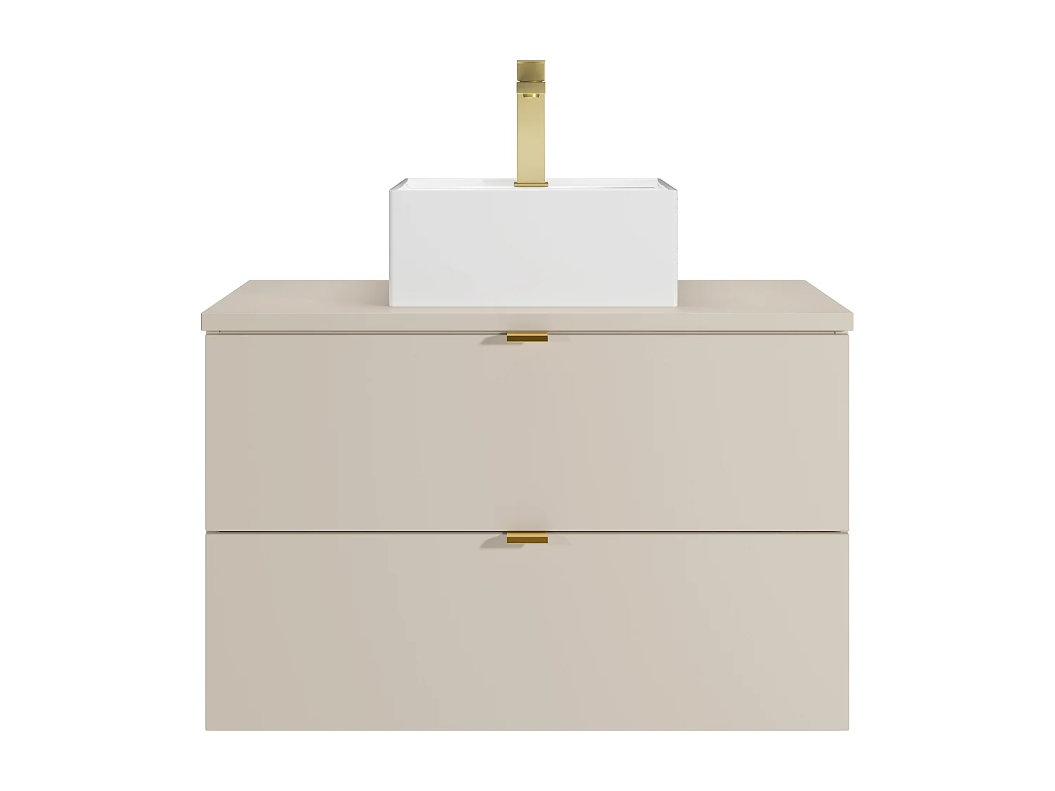 Mobile bagno sospeso con lavabo da appoggio quadrato e rubinetto Beige 80 cm - LAVENA