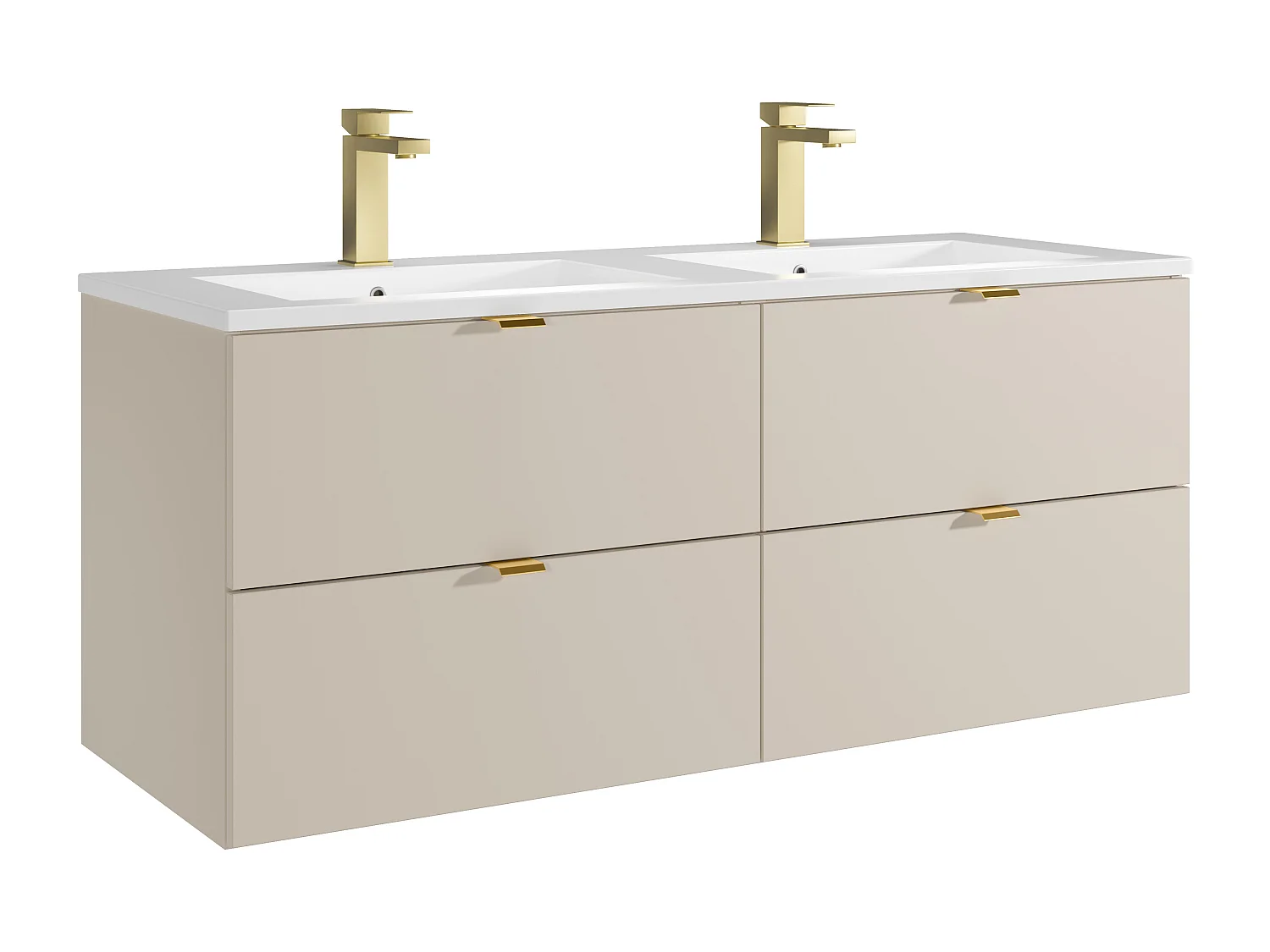 Meuble de salle de bain suspendu avec vasque à encastrer et robinet - Beige - 120 cm - LAVENA