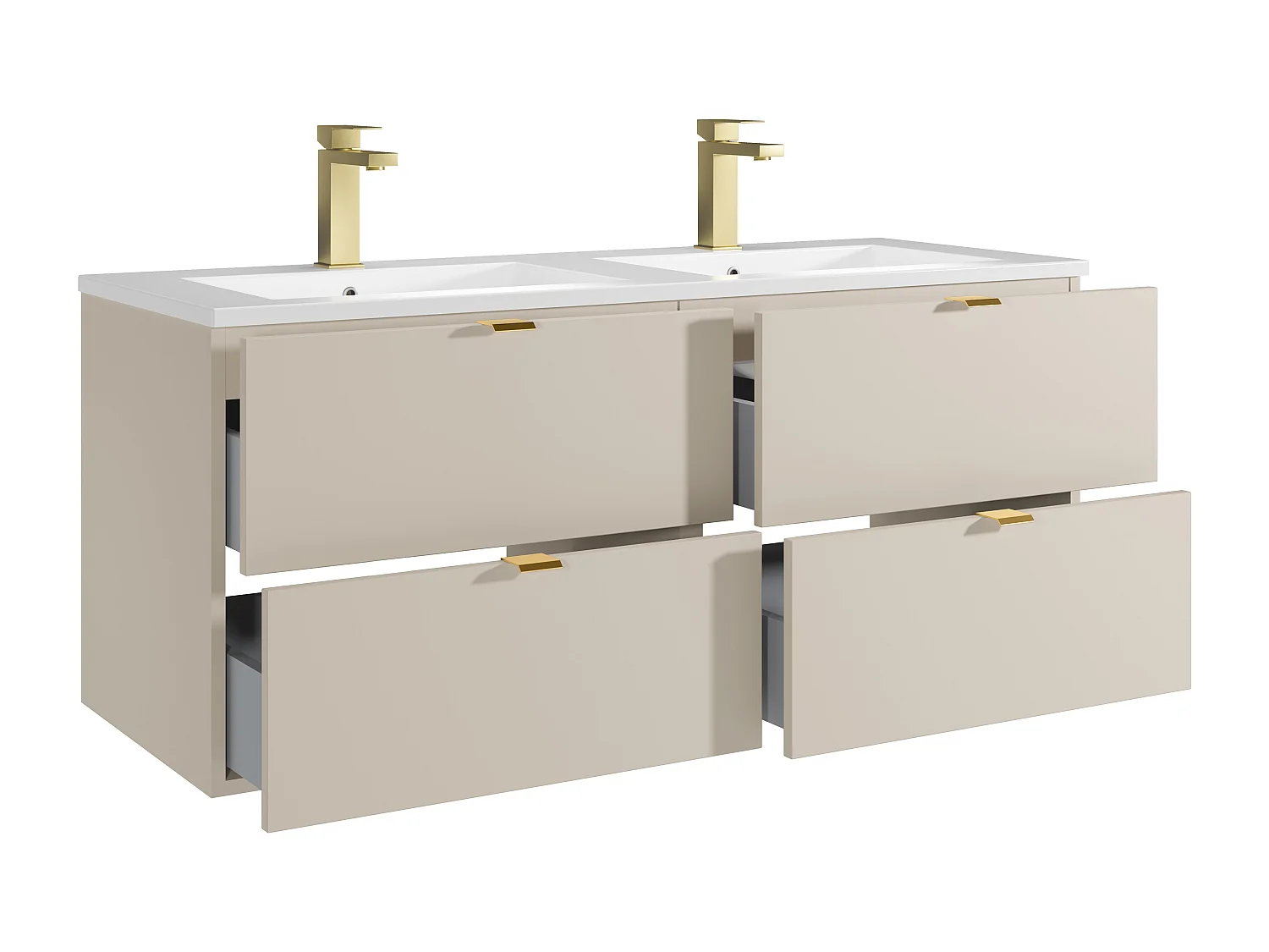 Meuble de salle de bain suspendu avec vasque à encastrer et robinet - Beige - 120 cm - LAVENA