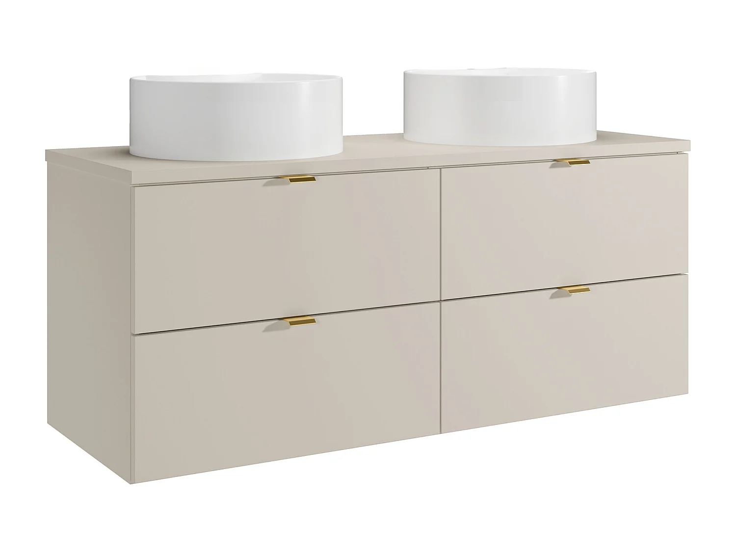 Meuble de salle de bain suspendu avec vasque à poser ronde - Beige - 120 cm - LAVENA