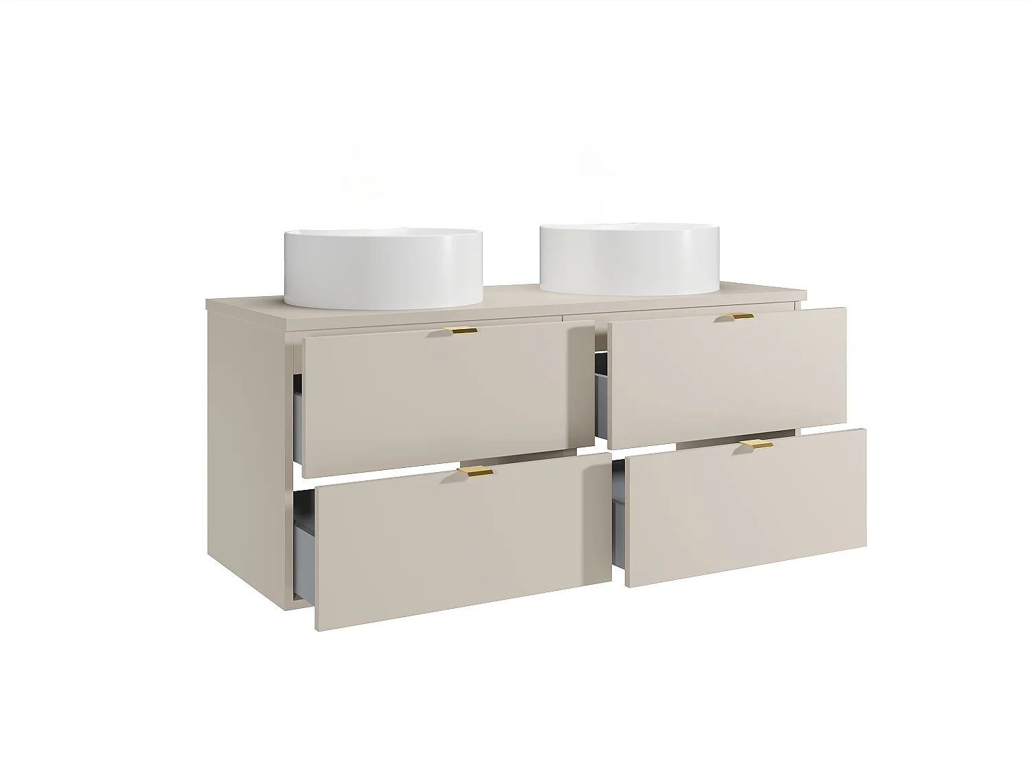 Meuble de salle de bain suspendu avec vasque à poser ronde - Beige - 120 cm - LAVENA