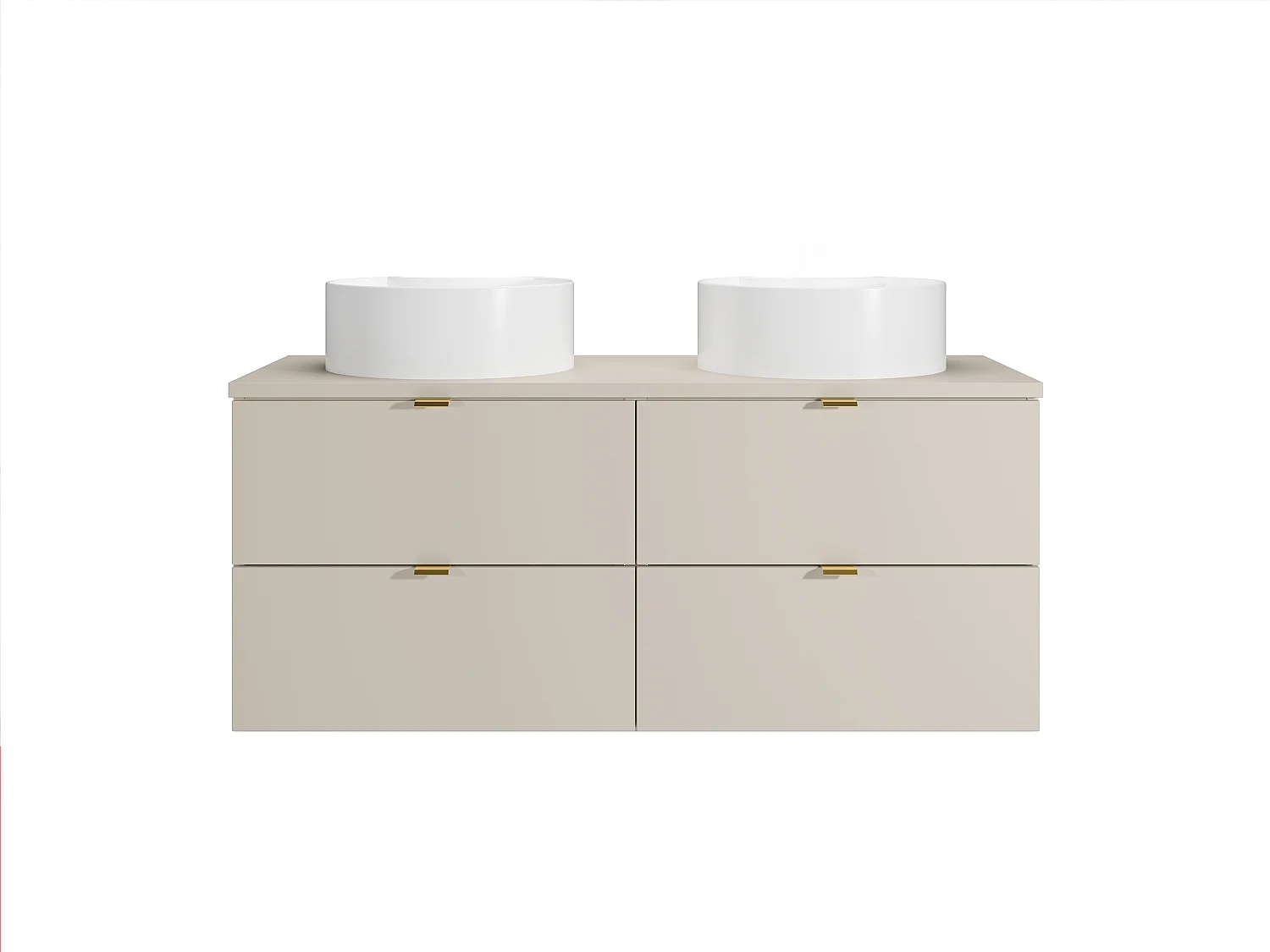 Meuble de salle de bain suspendu avec vasque à poser ronde - Beige - 120 cm - LAVENA