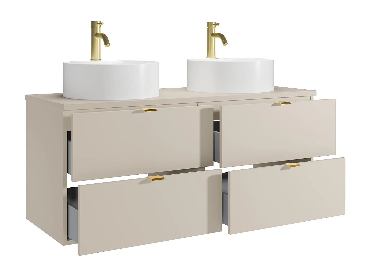 Mobile bagno sospeso con lavabo da appoggio rotondo e rubinetto Beige 120 cm - LAVENA