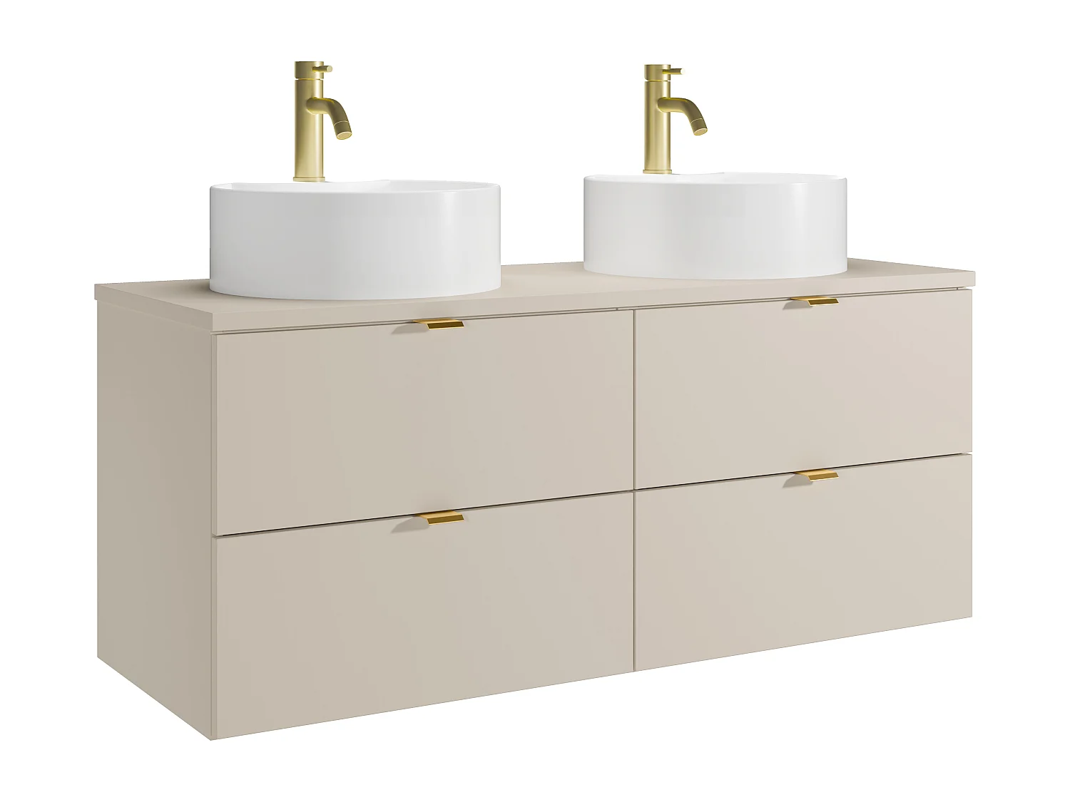 Mobile bagno sospeso con lavabo da appoggio rotondo e rubinetto Beige 120 cm - LAVENA