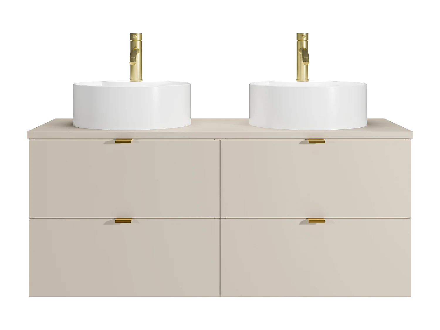 Mobile bagno sospeso con lavabo da appoggio rotondo e rubinetto Beige 120 cm - LAVENA