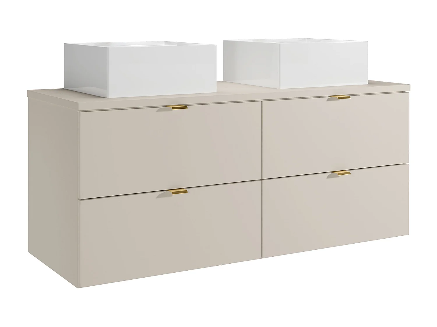 Mobile bagno sospeso con lavabo da appoggio quadrato Beige 120 cm - LAVENA