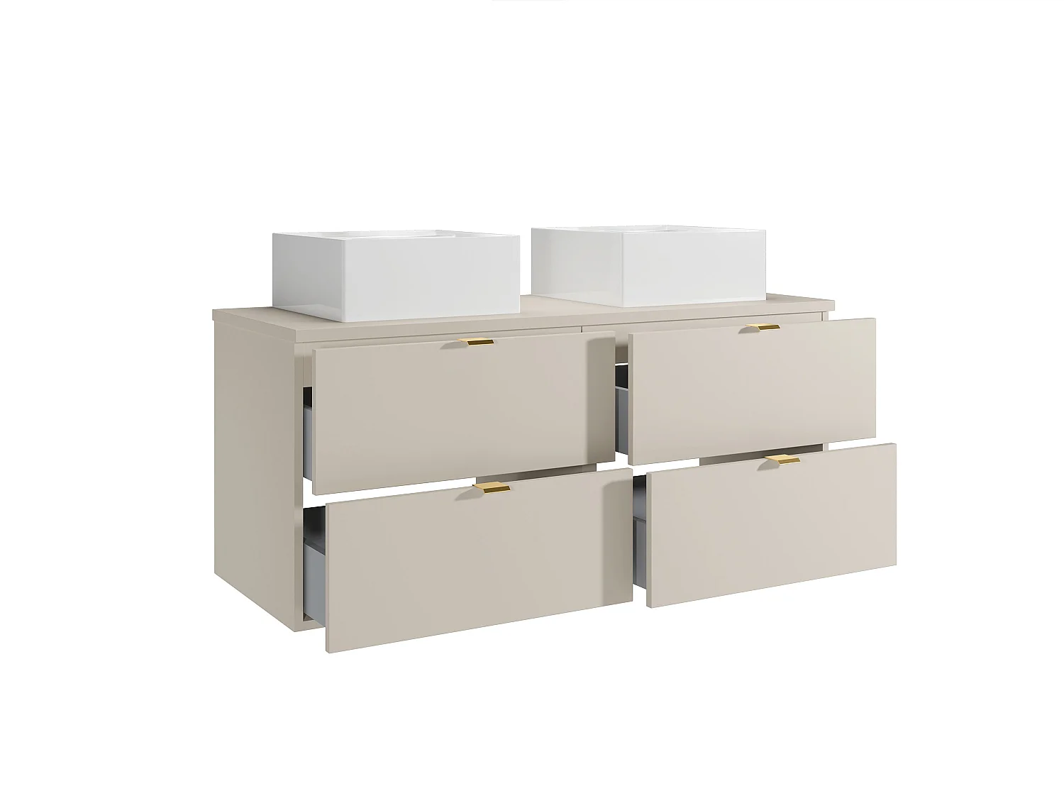Mobile bagno sospeso con lavabo da appoggio quadrato Beige 120 cm - LAVENA