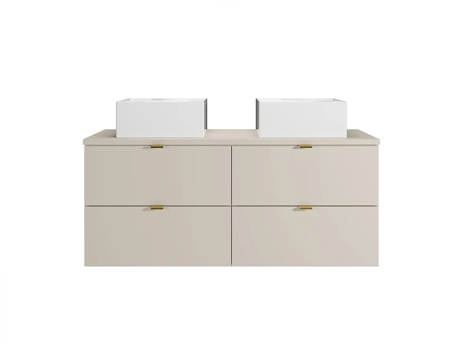 Mobile bagno sospeso con lavabo da appoggio quadrato Beige 120 cm - LAVENA